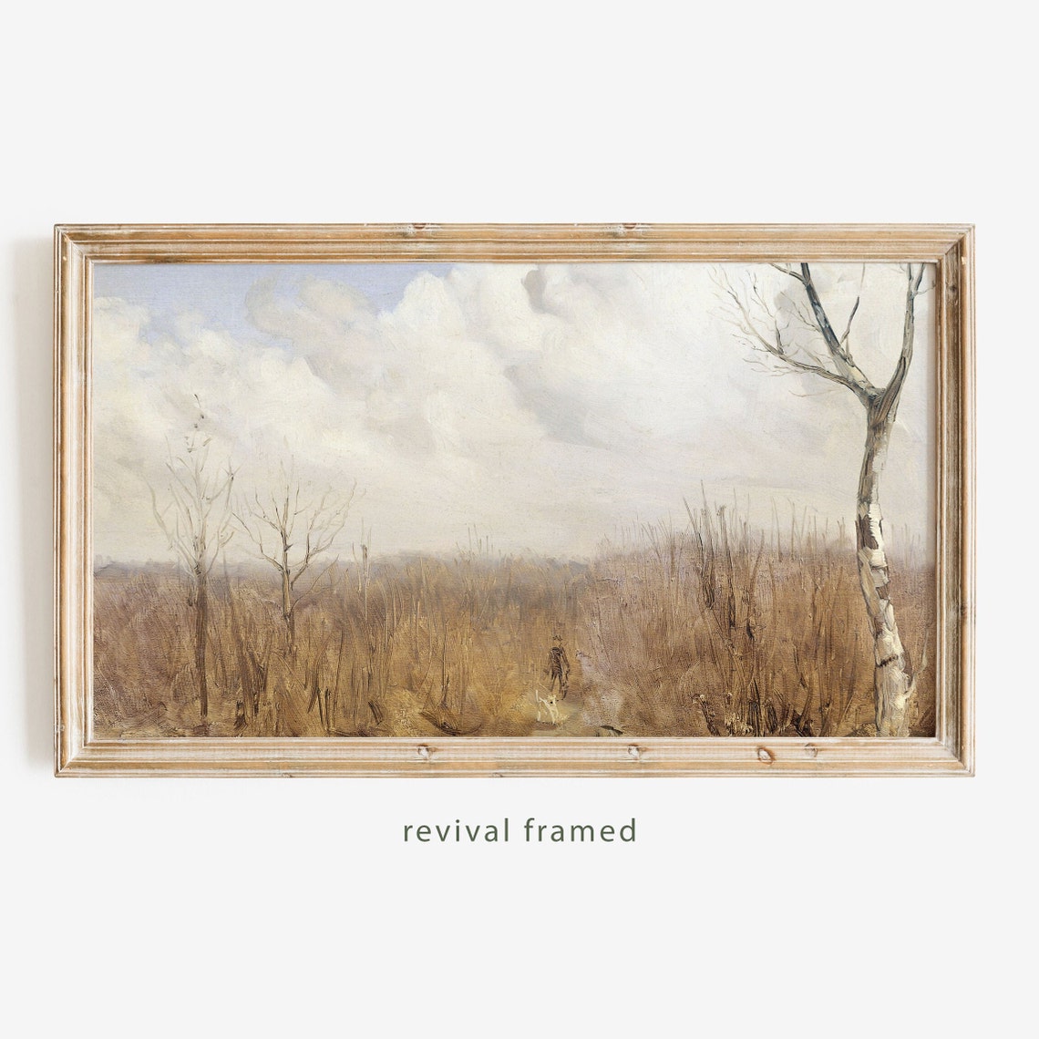 Winter Birch Trees Hunter and Dog on a Country Path Oil Poster