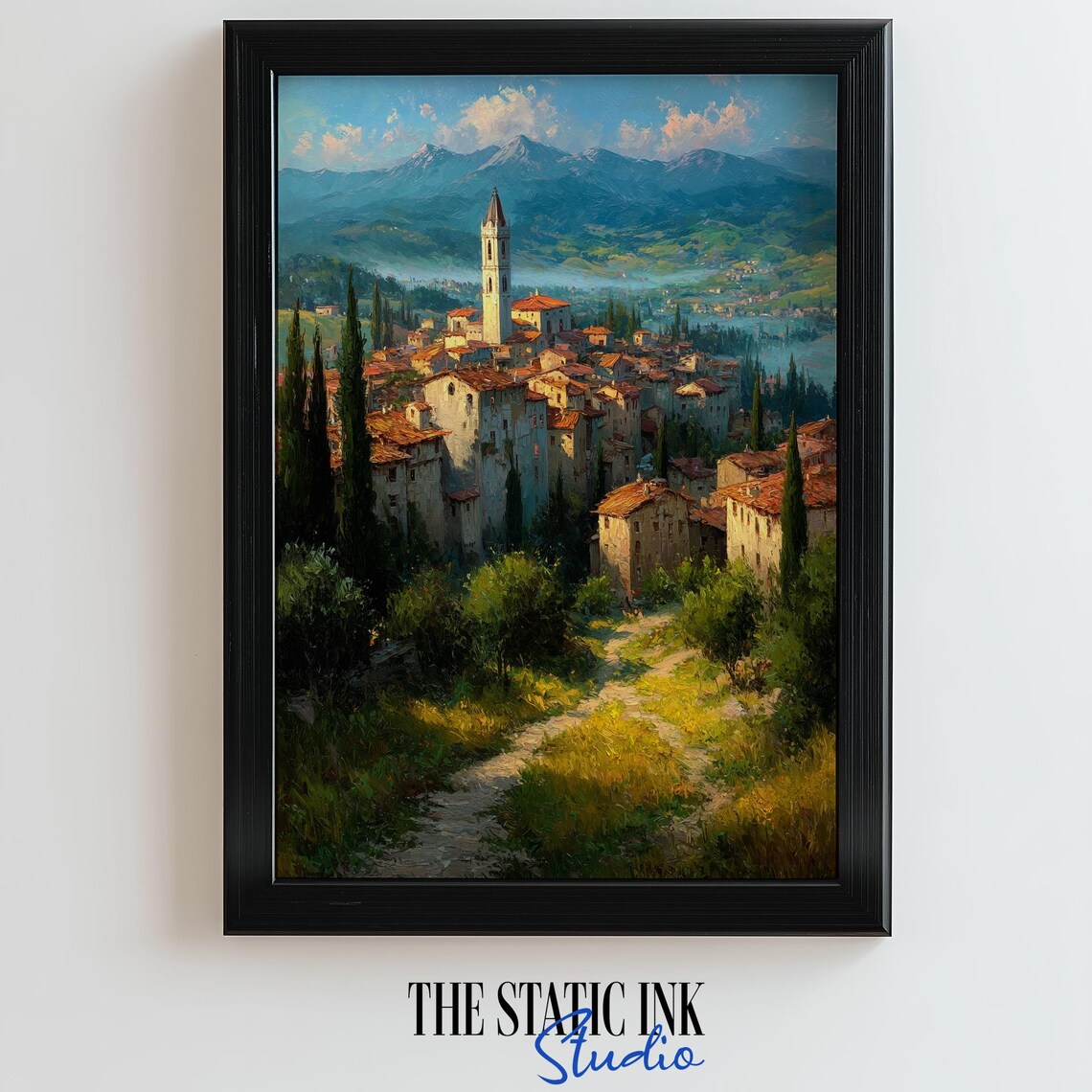 Tuscany Italian Village with Red Roofs in Golden Light Poster