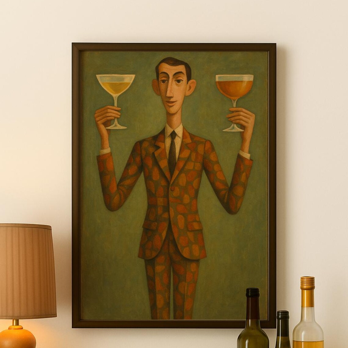 Retro Cocktail Man Illustration Vintage Bar Poster