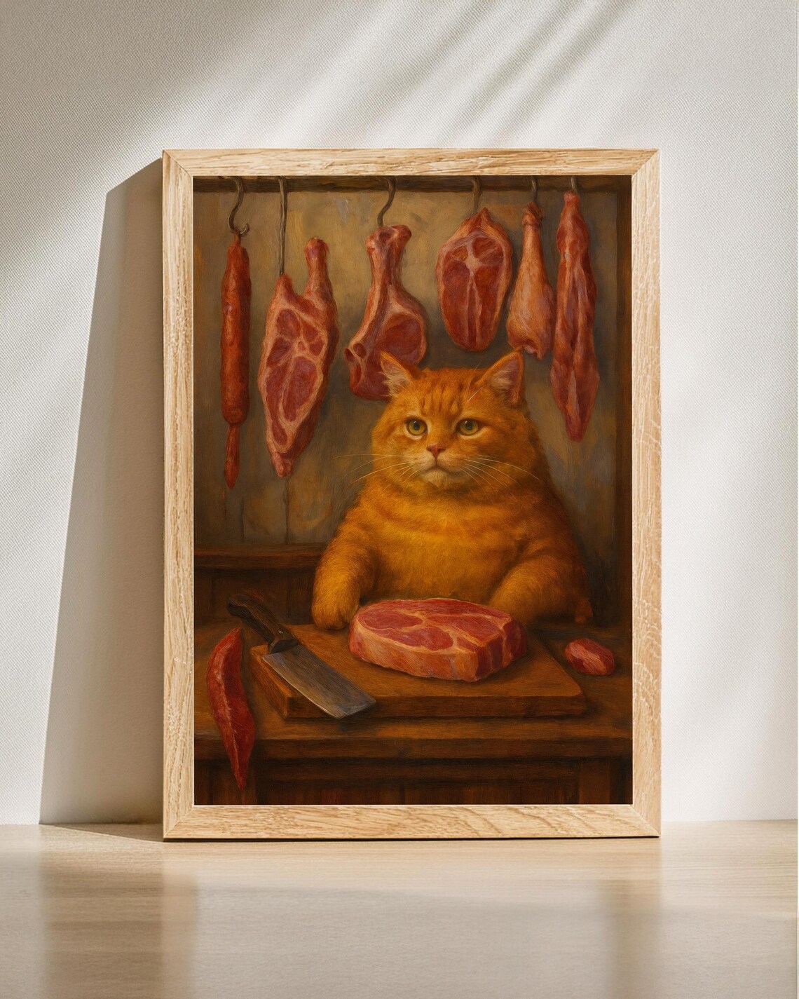 Cat Butcher Funny Orange Tabby Cleaver Meat Shop Vintage Poster