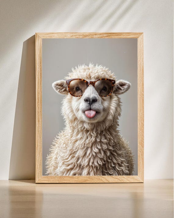 Funny Sheep Poster Cute Animal Wall Art Quirky Farmhouse Print Tongue Out Picture Whimsical Decor