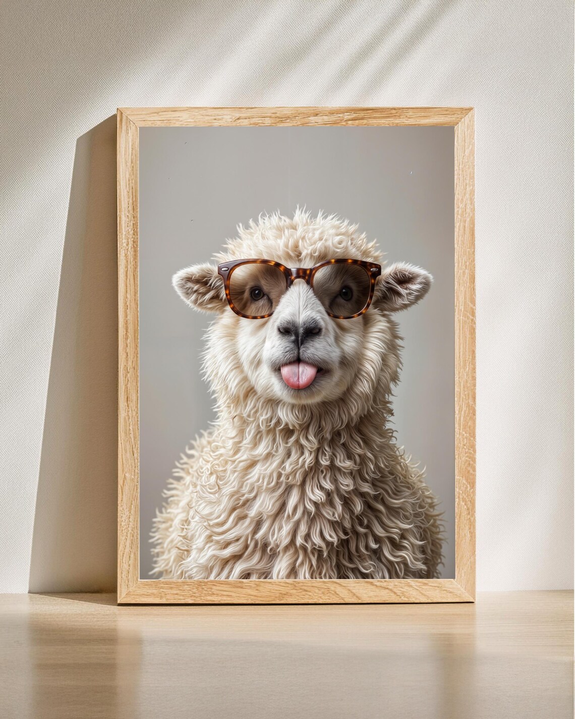 Funny Sheep Wearing Sunglasses Tongue Out Quirky Farmhouse Art Poster