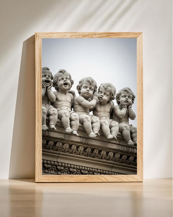 Cherubic Stone Angels Baroque Sculpture Elegant Classic Art Poster