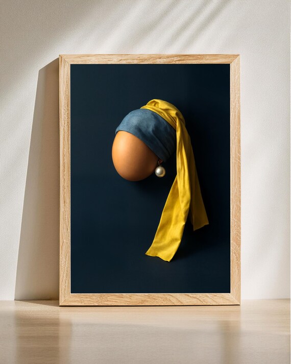 Girl With A Pearl Egg Funny Vermeer Parody Kitchen Art Poster