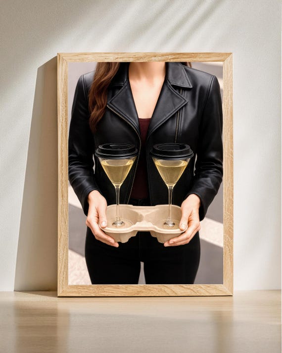 Woman Holding Glasses In Coffee Tray Modern Street Art Print Funny Urban Poster