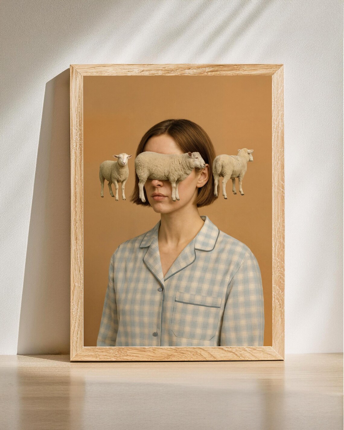 Surreal Woman With Sheep Over Eyes Sleepy Counting Sheep Art Poster