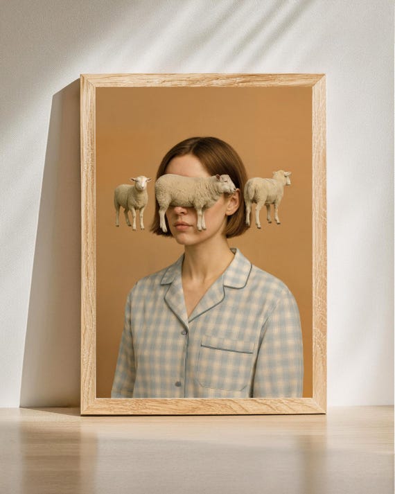Counting Sheep Wall Art Sleep Inspired Poster Funny Surreal Dream Bedroom Decor Modern Home