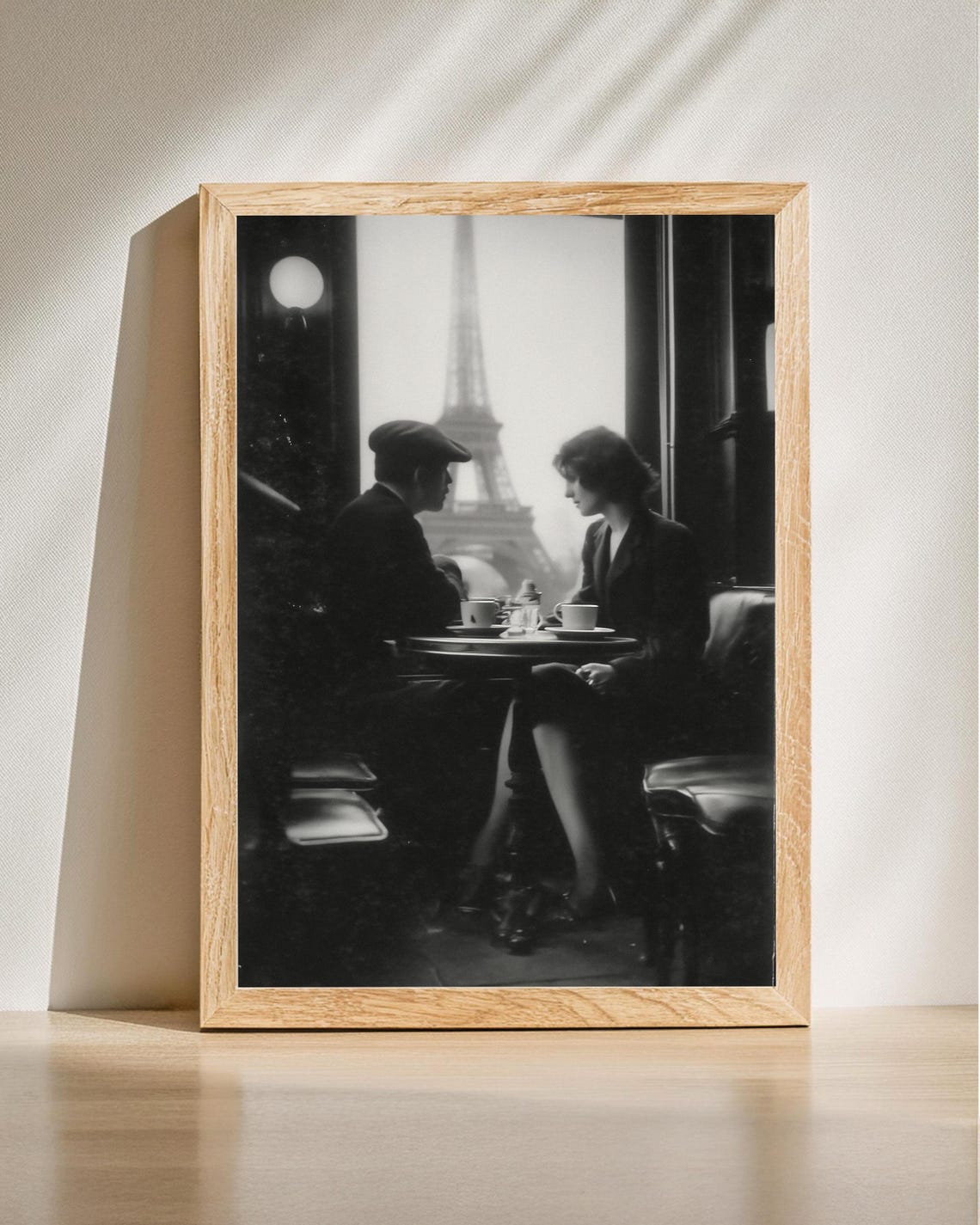 Romantic Paris Cafe Eiffel Tower Vintage Black White Photo Poster