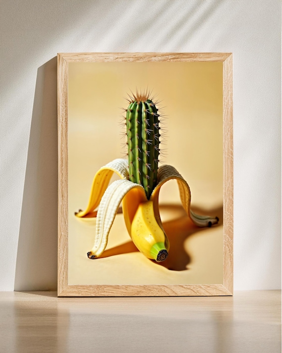 Surreal Cactus Banana Minimalist Quirky Botanical Pop Poster