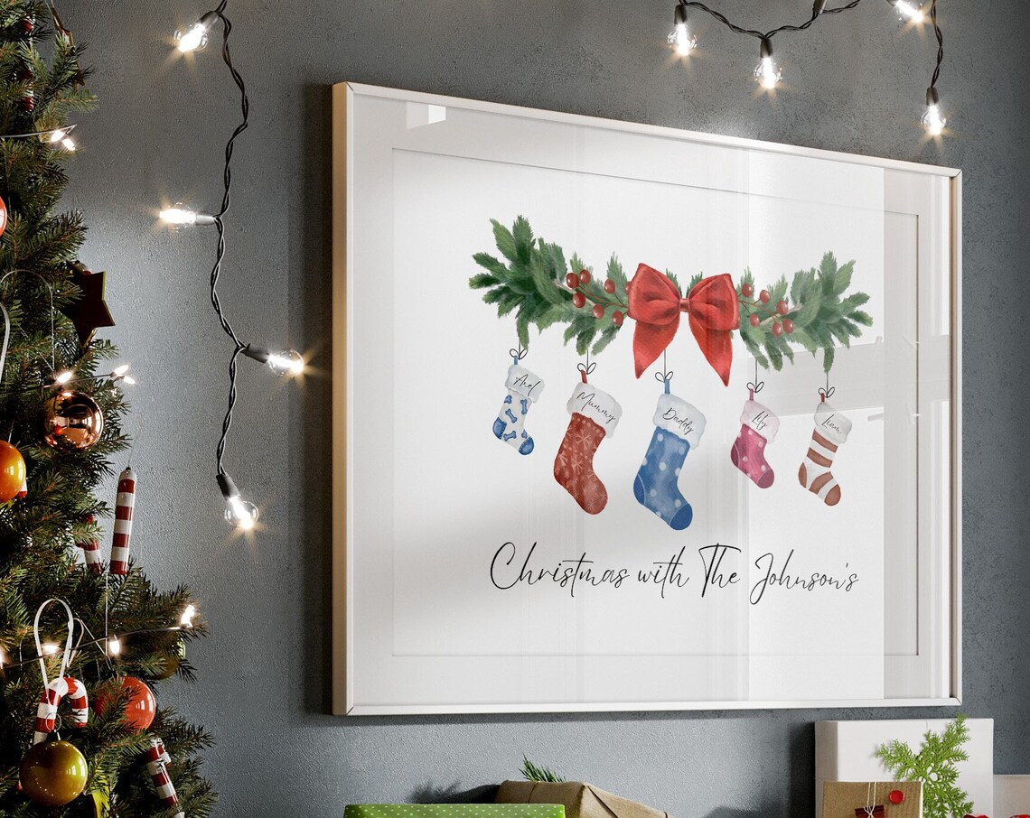 Personalised Christmas Stocking Family Art Print - Image 3