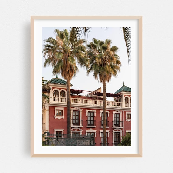 Granada Spain Andalusian Red Building Palm Trees Architecture Poster