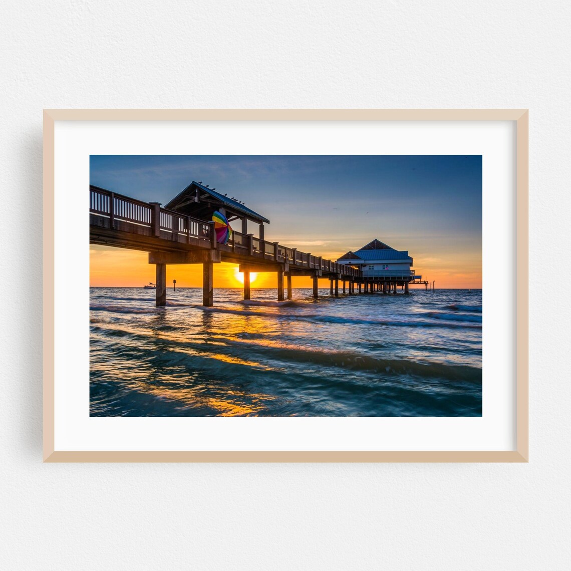 Clearwater Beach Fishing Pier Glowing Sunset Ocean Photo Poster