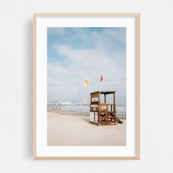 Galveston Texas Beach Lifeguard Tower 29 and Pier Photography Poster