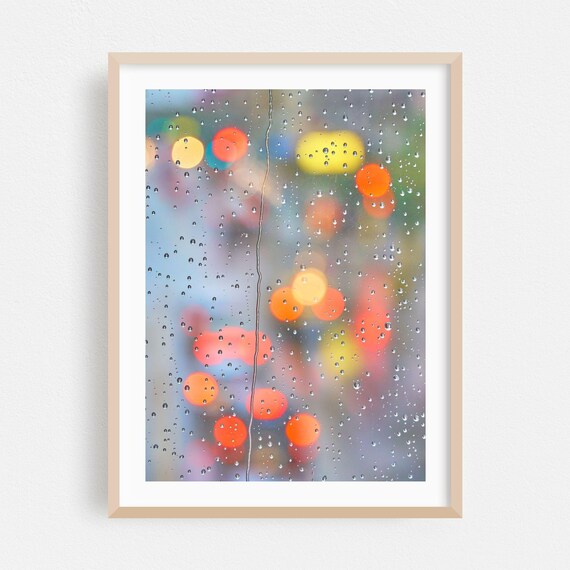 Rainy Window City Lights Bokeh Moody Night Photography Art Poster