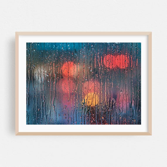 Abstract Print Water Wall Art Moody Framed City Home Decor Nightlife Poster Photography Fine Downtown In The Rain 5