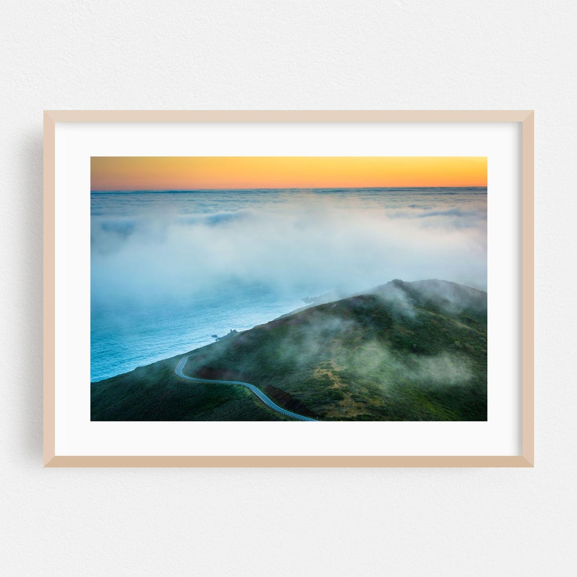 San Francisco Fog Rolling Over Coastal Highway Sunset Photo Poster