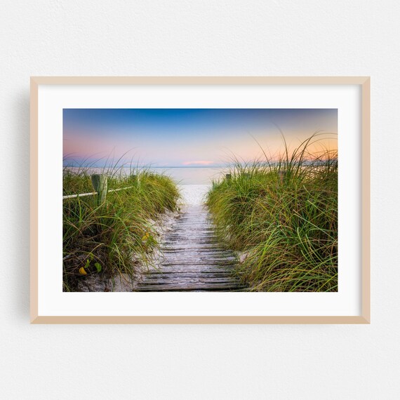 Wooden Boardwalk Over Dunes to the Sea Sunset Beach Photo Poster