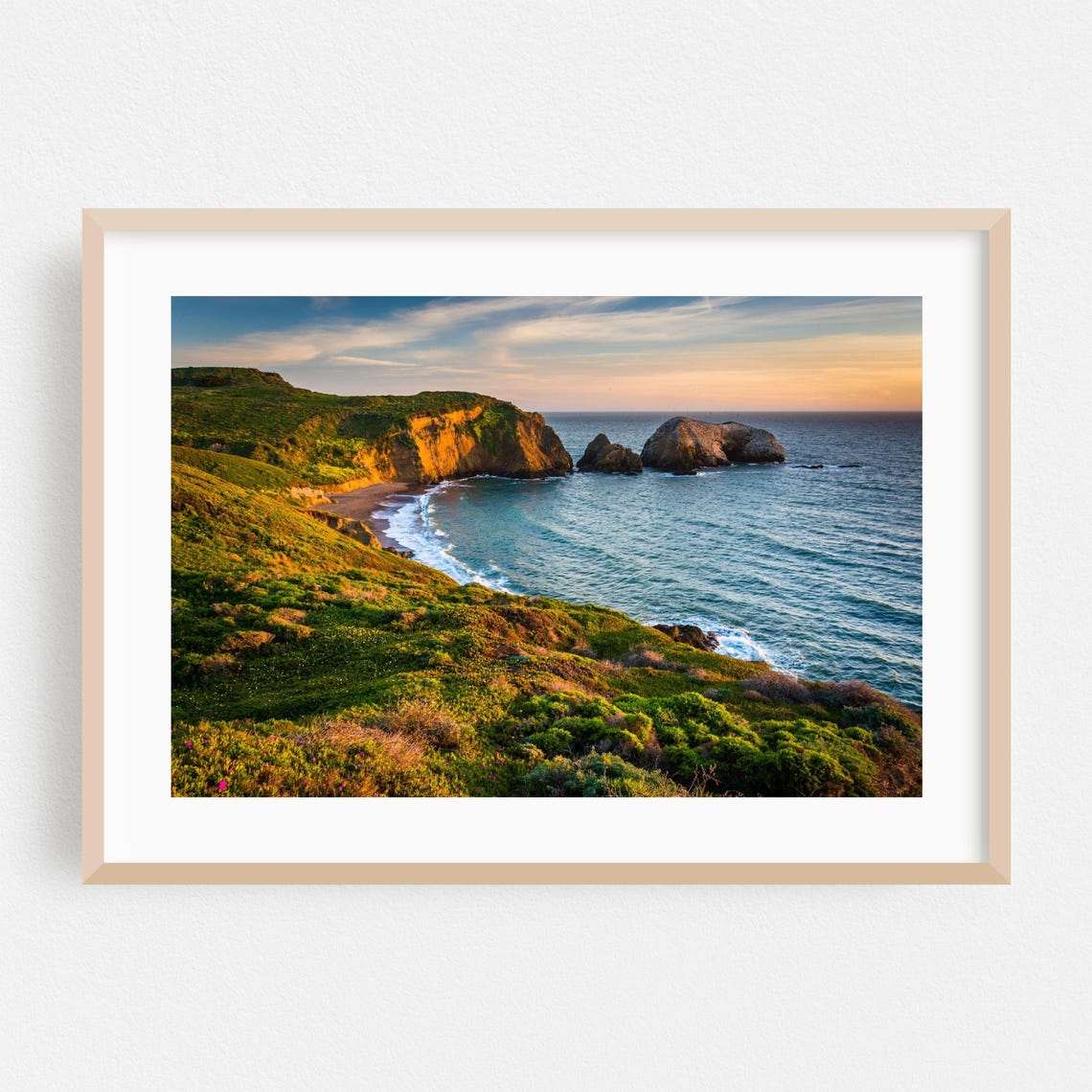 San Francisco Coastal Cliffs Sunset Golden Sea Stacks Photo Print