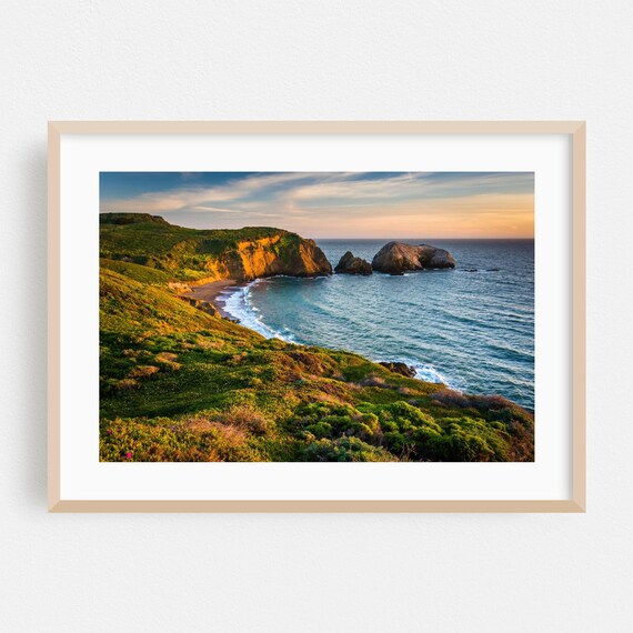 San Francisco Coastal Cliffs Sunset Golden Sea Stacks Photo Print