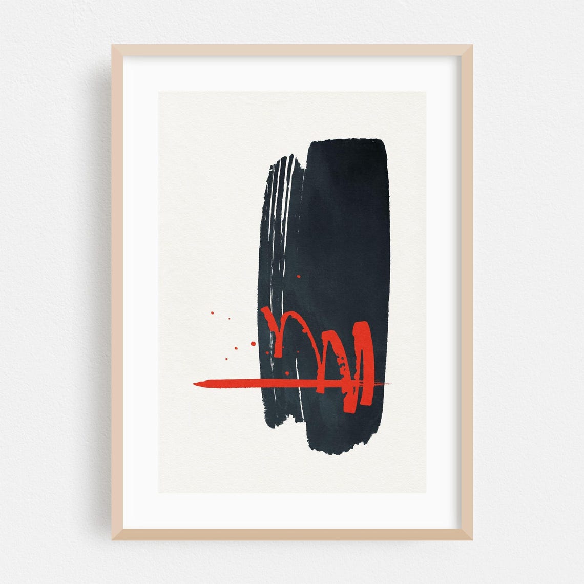 Black and Red Brushstroke Minimalist Modern Abstract Art Wall Poster