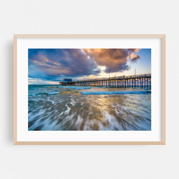 Newport Beach California Ocean Pier Sunset Waves Photo Poster