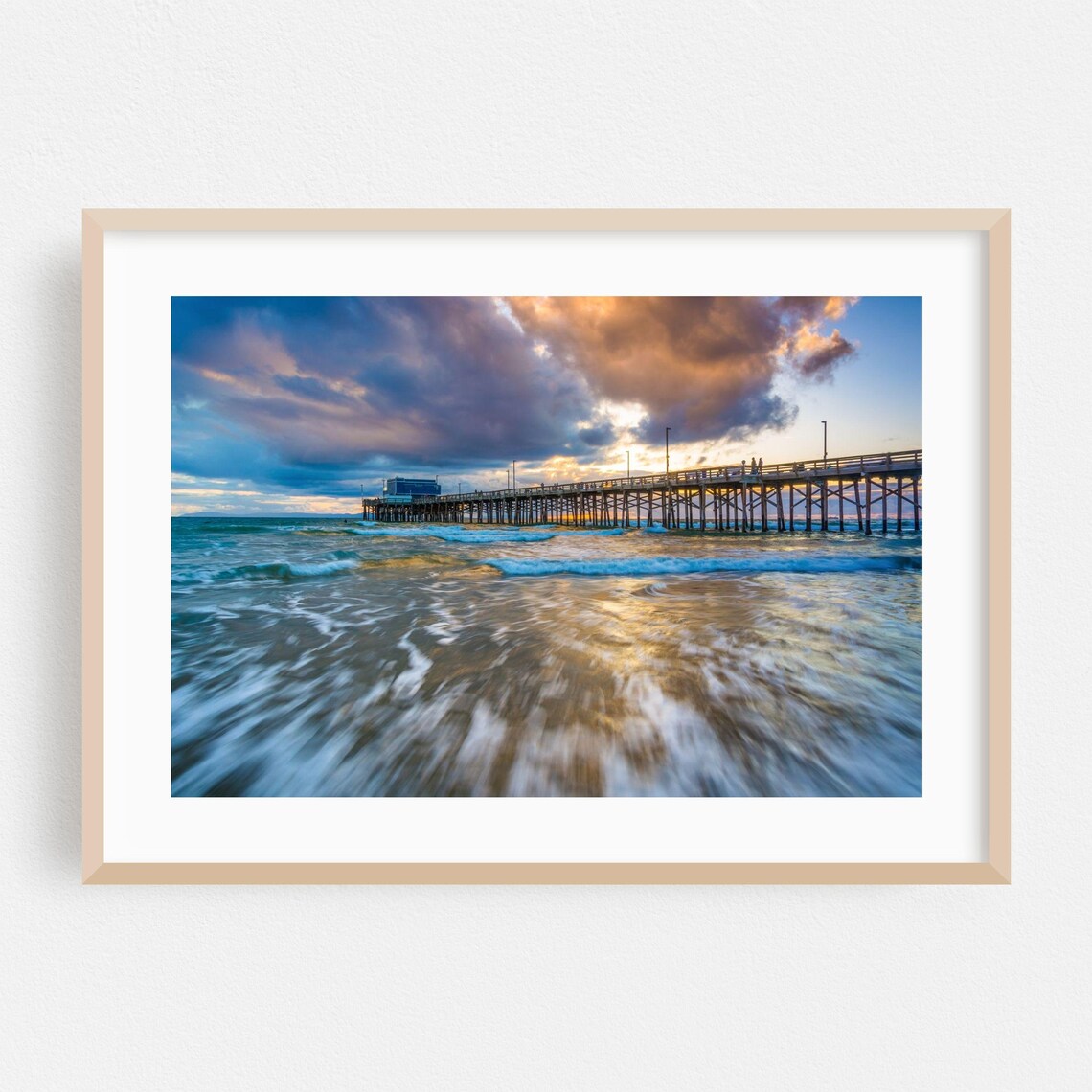 Newport Beach California Ocean Pier Sunset Waves Photo Poster