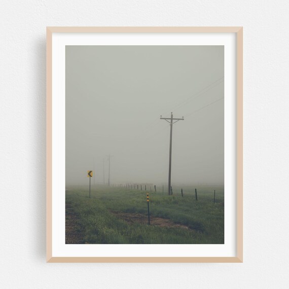 Lonely Foggy New Mexico Country Road With Power Lines Photo Poster