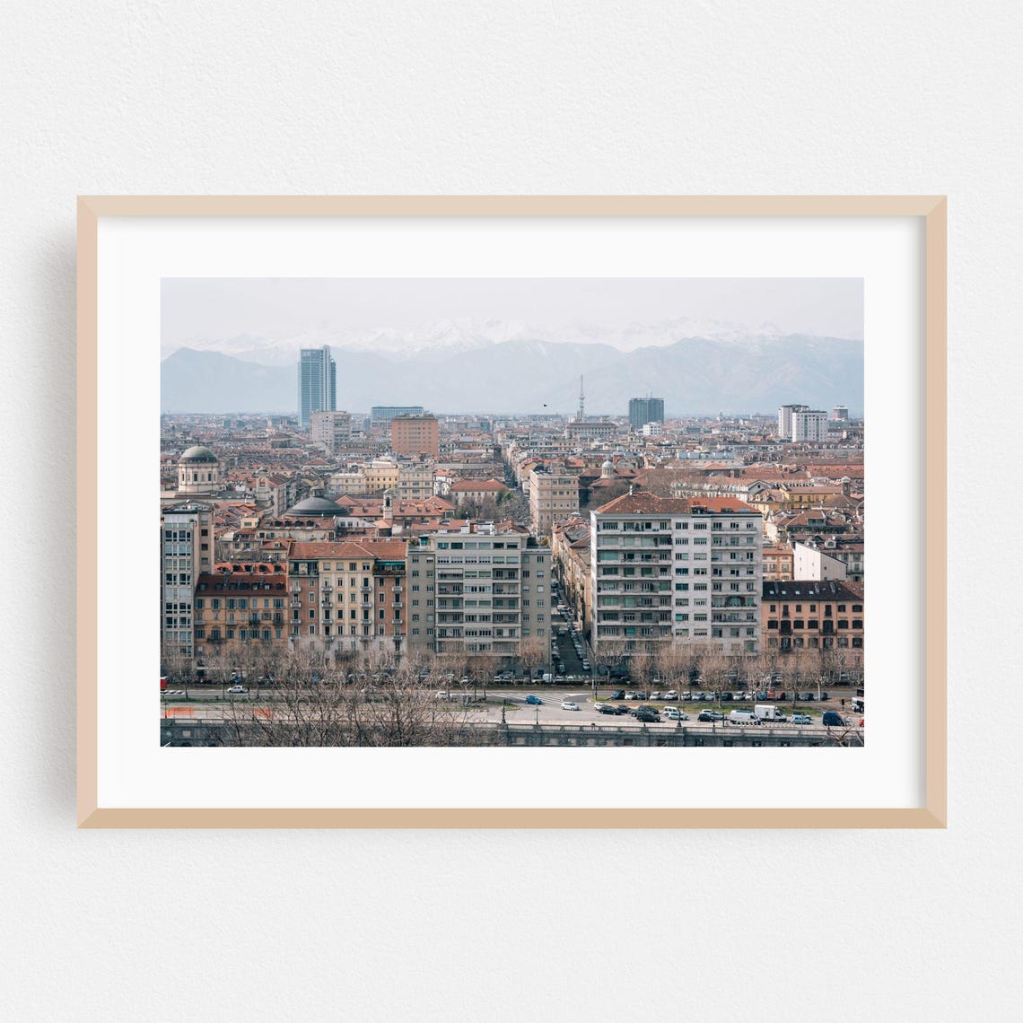 Turin Italy Alpine Panorama Daytime Skyline Snowy Peaks Poster