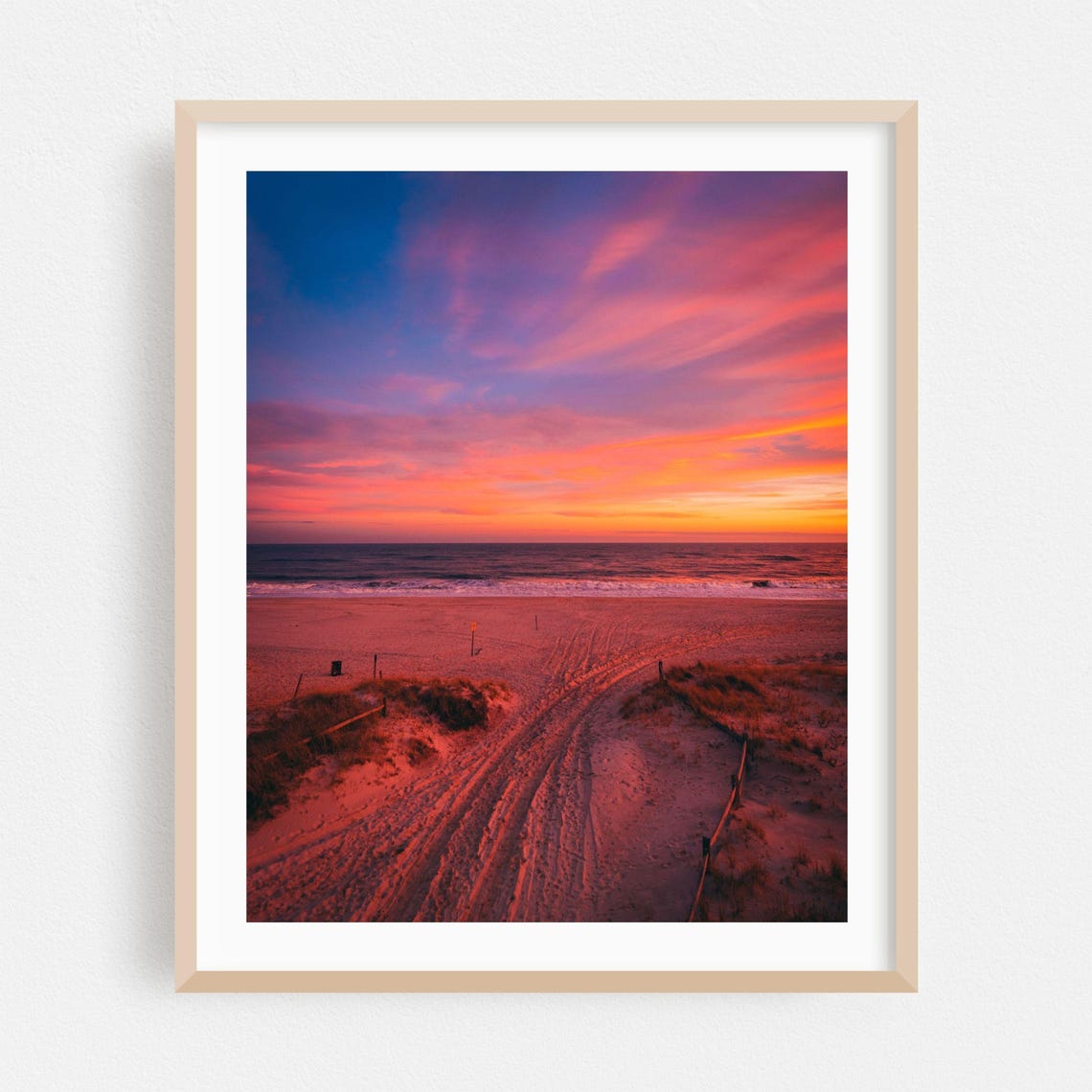 Fire Island New York Sunset Beach Path with Pink and Purple Sky Poster