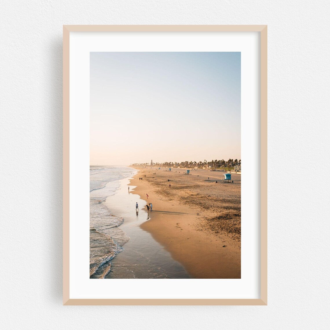 Huntington Beach Travel Poster, Coastal Sunset Scene