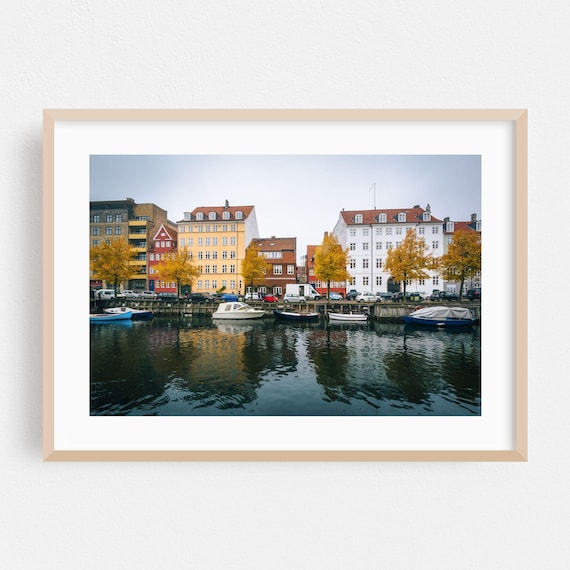 Copenhagen Denmark Autumn Canal Boats Cityscape Photo Poster