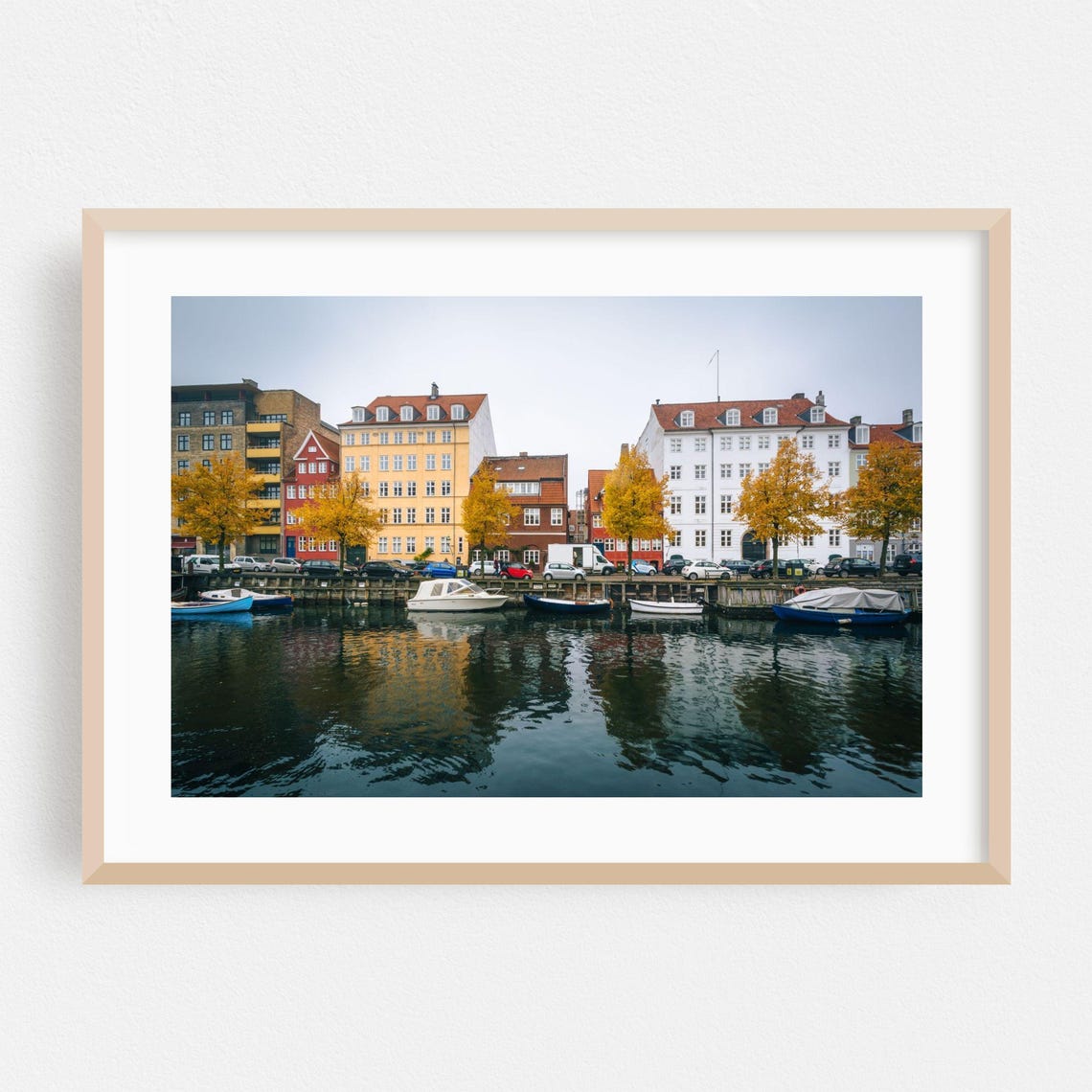 Copenhagen Denmark Autumn Canal Boats Cityscape Photo Poster