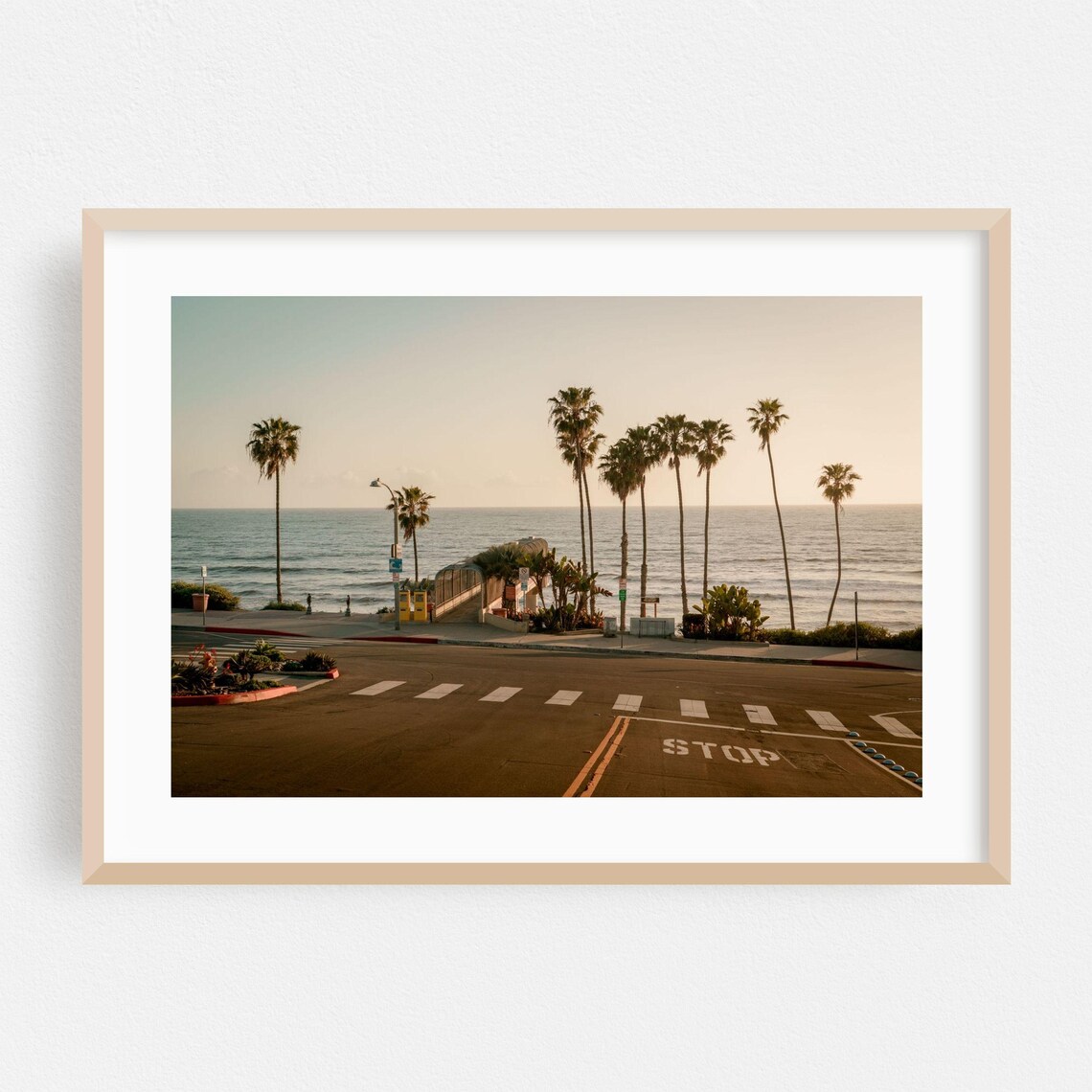 Coastal Palm Trees Street Sunset Photography Poster Ocean View Road Scene