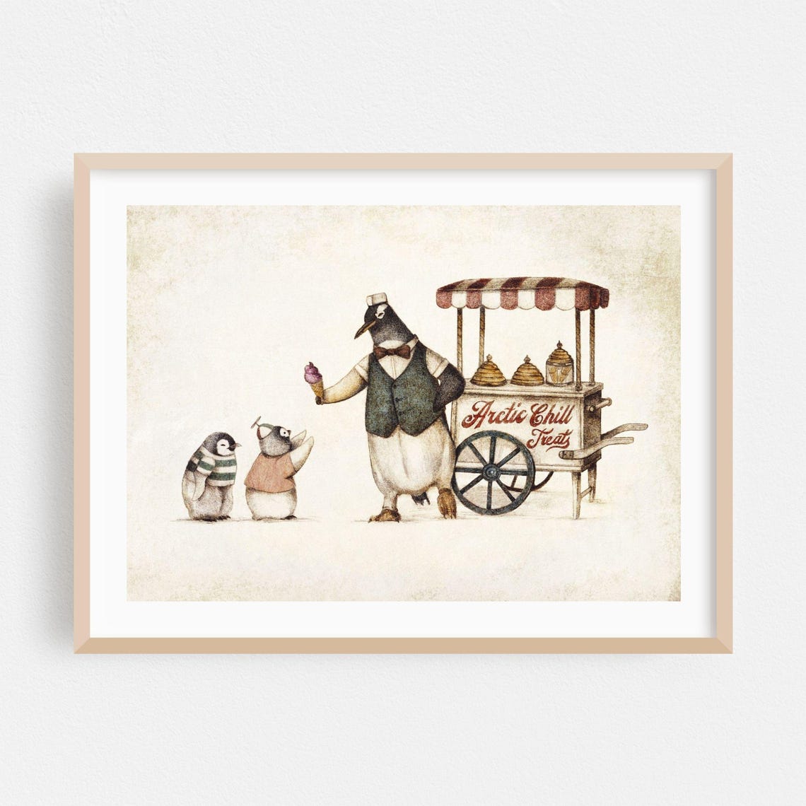 Arctic Chill Treats Penguin Ice Cream Cart Illustration Poster