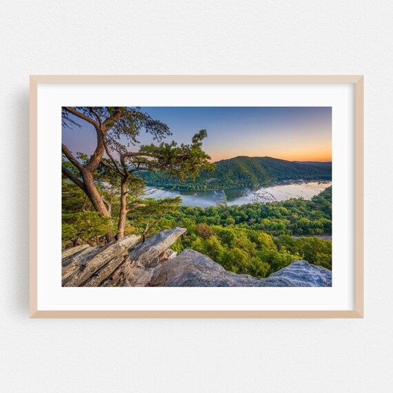 Rocky Overlook Above A Wide River Valley At Dusk Scenic Poster