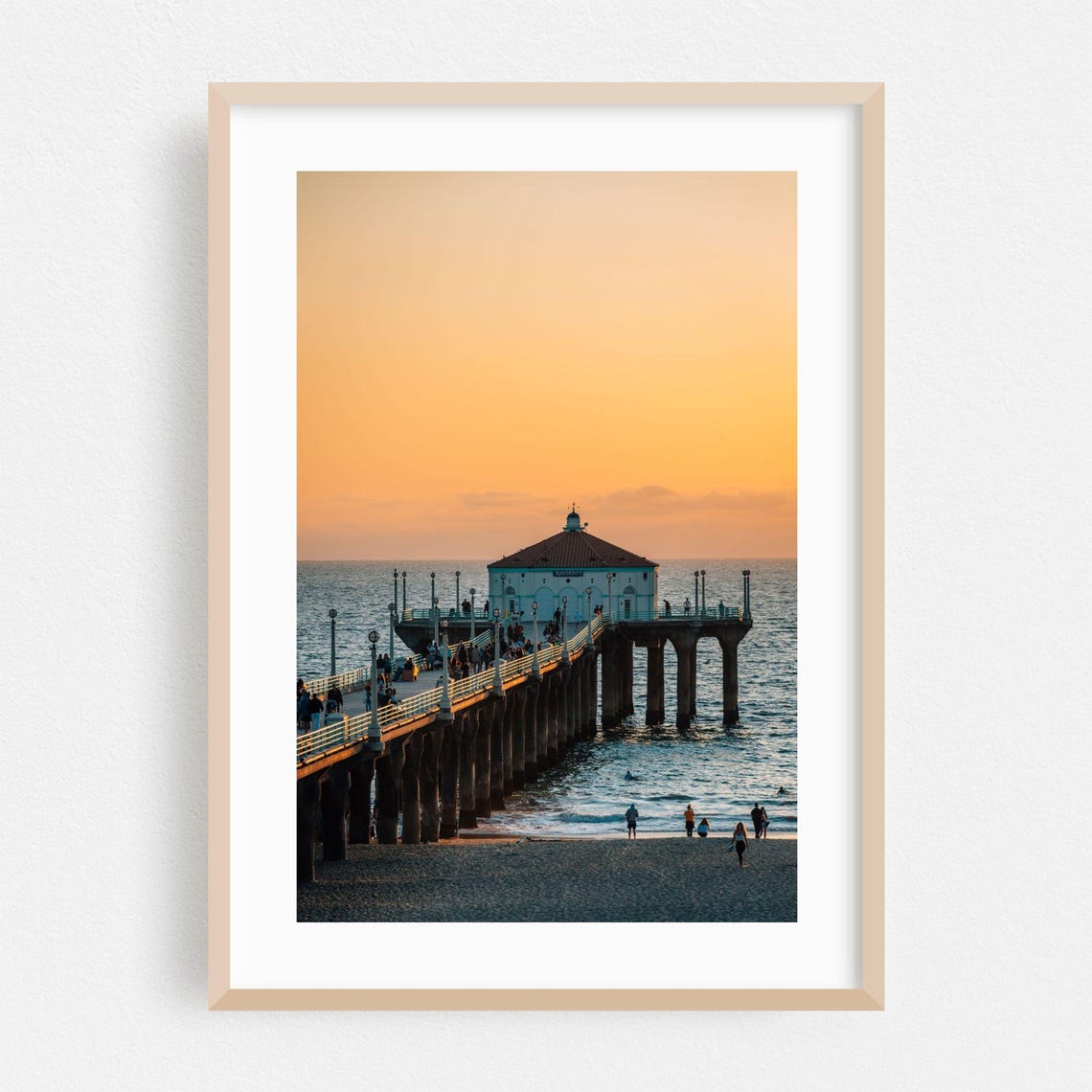 Manhattan Beach Pier Sunset Ocean Photography Poster California Coast