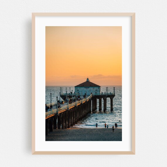 Manhattan Beach Pier Sunset Ocean Photography Poster California Coast