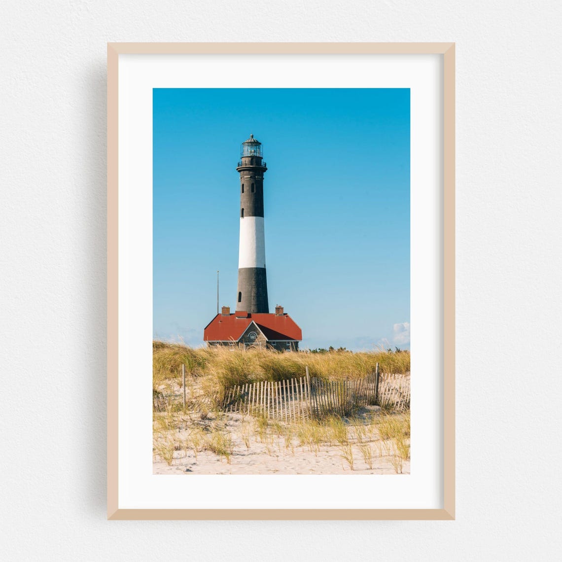 New York Fire Island Lighthouse Dunes Summer Beach Travel Poster