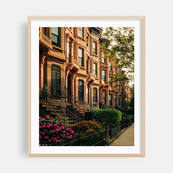 Brooklyn Brownstone Street Blooming Flowers City Photography Poster