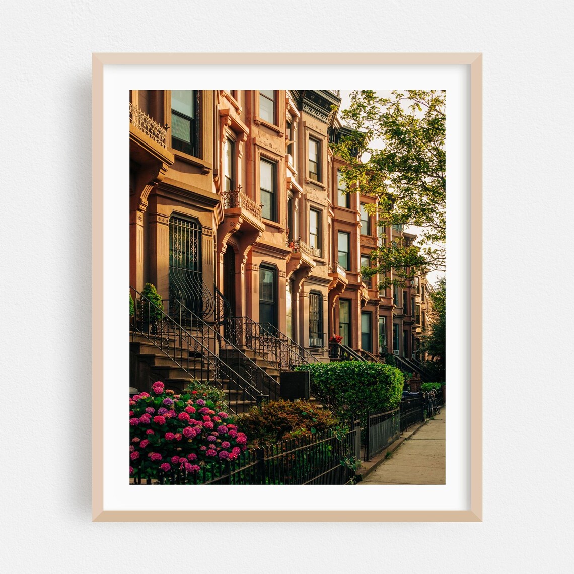 Brooklyn Brownstone Street Blooming Flowers City Photography Poster