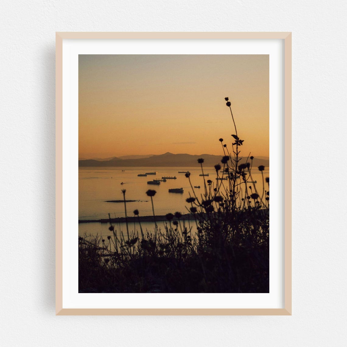 Perama Greece Harbor Sunset Silhouette Seascape Photo Wall Poster