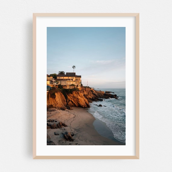 Laguna Beach Cliff Homes Golden Hour Cove Ocean Photography Poster