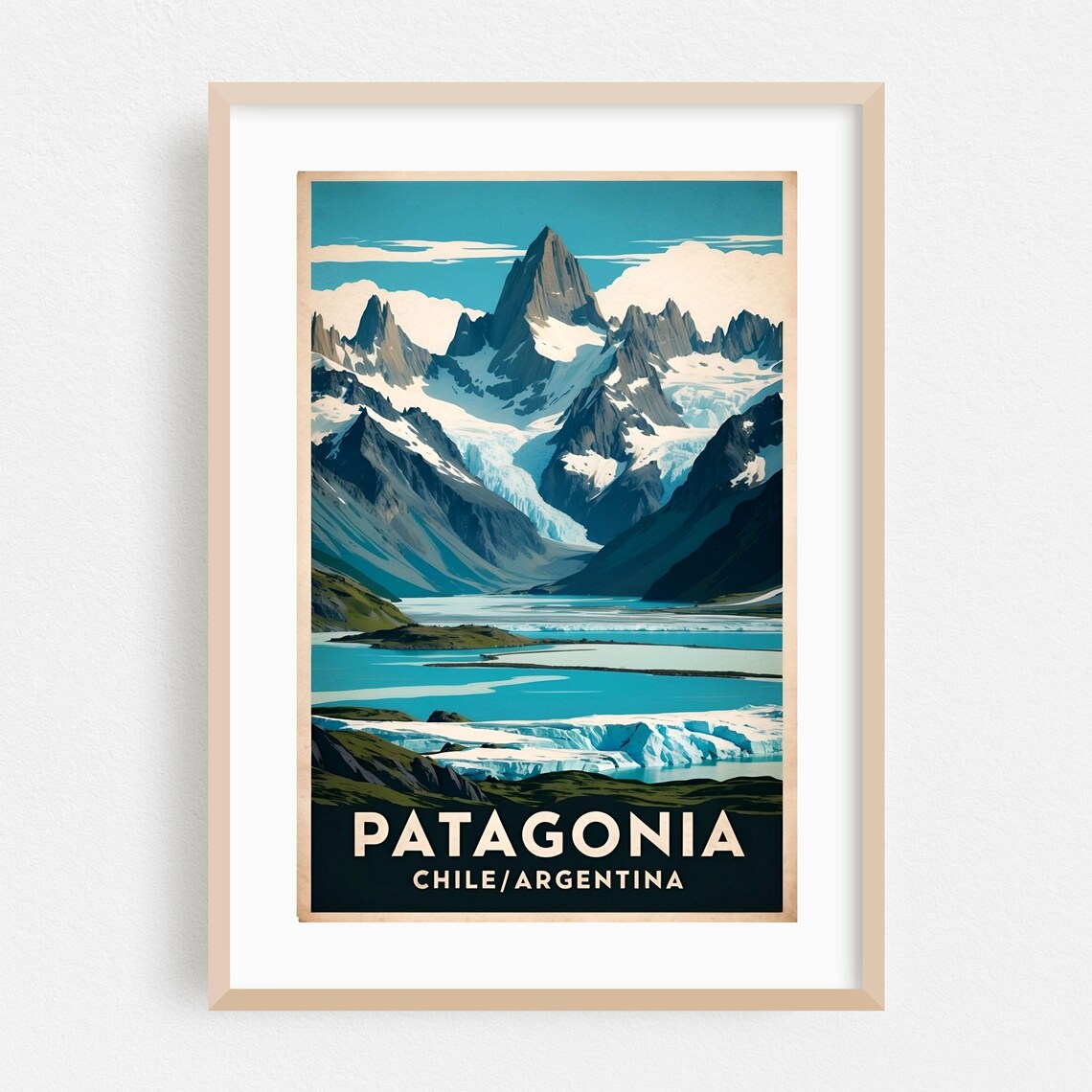 Patagonia Chile Argentina Glacier Lake Vintage Travel Poster
