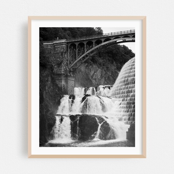 Black and White Croton Dam Waterfall Arched Bridge Photography Poster