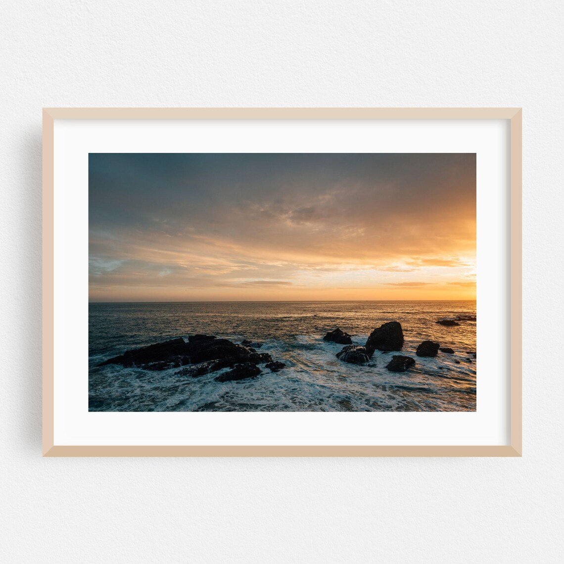 Laguna Beach California Sunset Ocean Rocks Golden Sky Photo Poster
