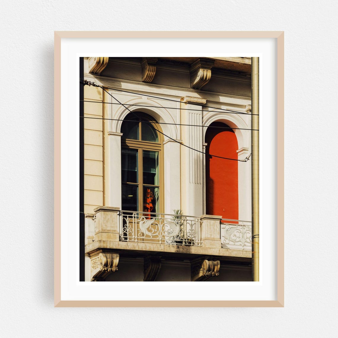 Athens Neoclassical Balcony Red Wall Street Photography Poster