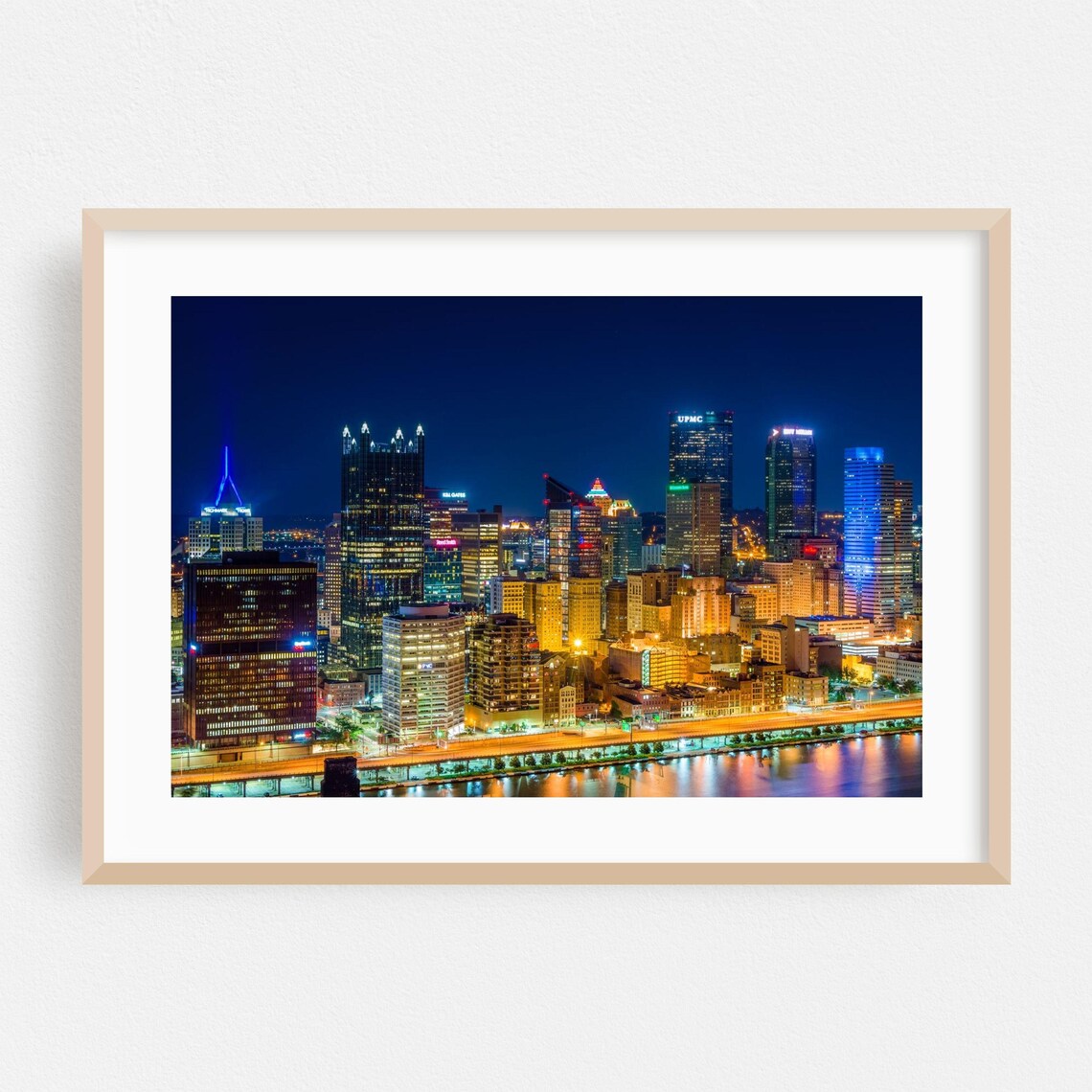 Pittsburgh Pennsylvania Night Skyline City Lights Riverfront Photo Poster