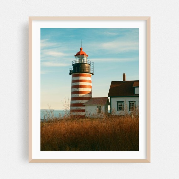 West Quoddy Head Lighthouse Maine Red Stripes Coastal Photo Poster