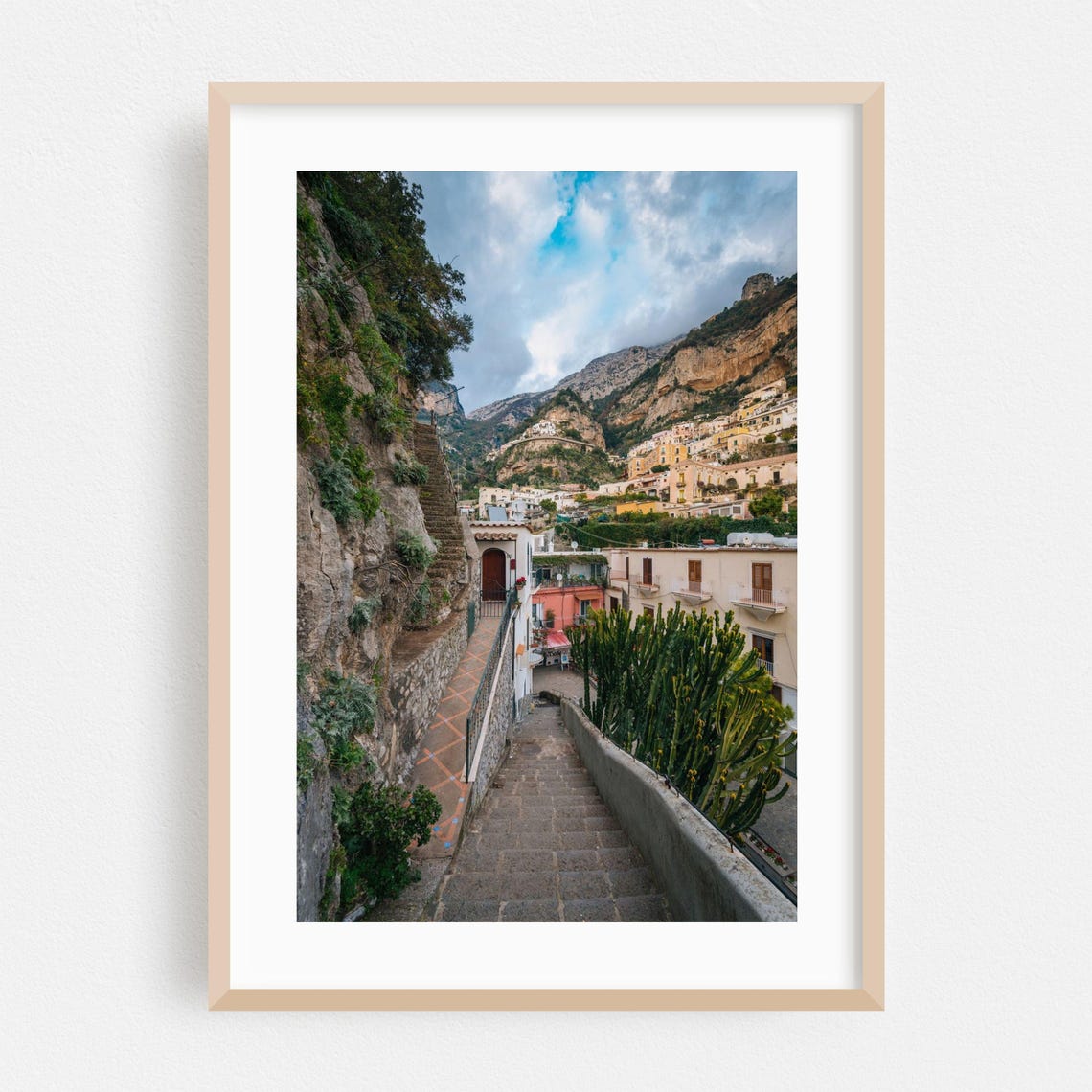 Positano Italy Cliffside Stone Stairs Amalfi Coast View Poster