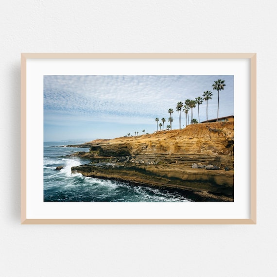 San Diego Coastal Cliffs Photography Poster With Palms And Waves